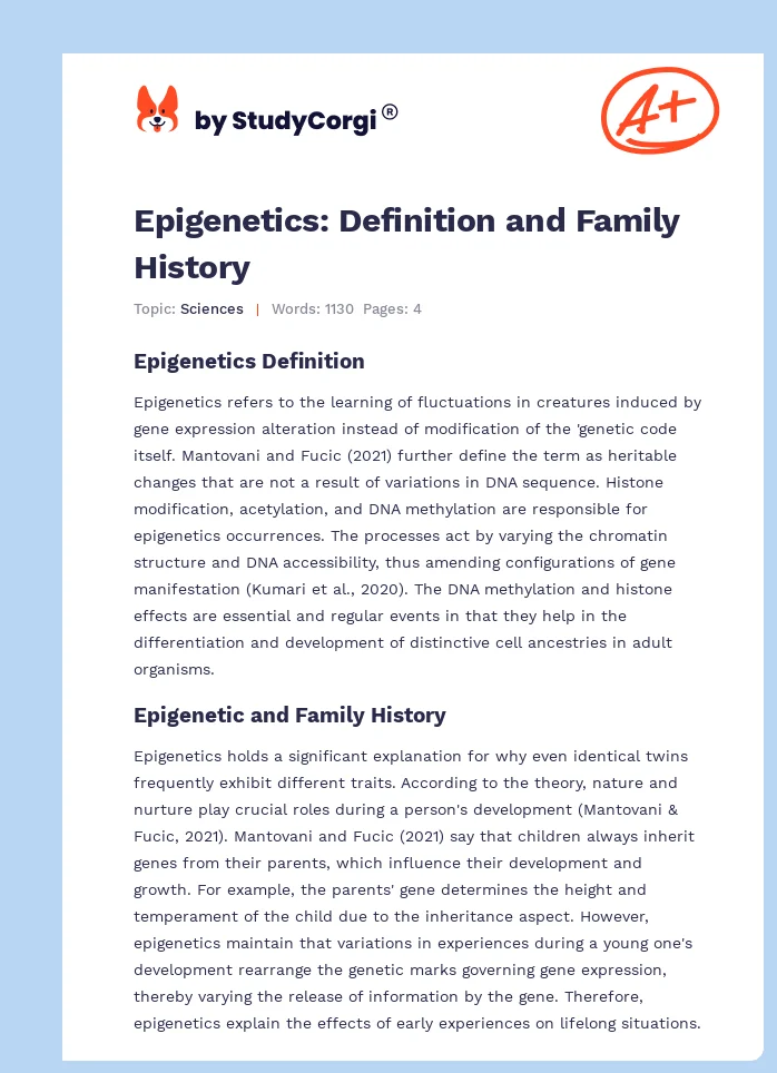 Epigenetics: Definition and Family History. Page 1