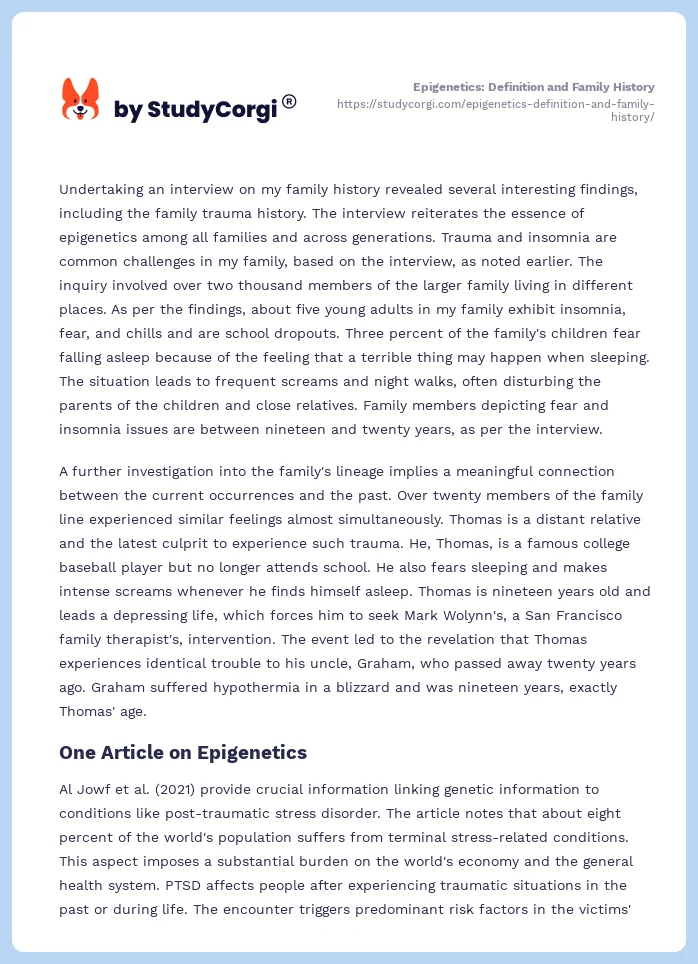 Epigenetics: Definition and Family History. Page 2