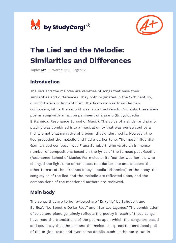 The Lied and the Melodie: Similarities and Differences. Page 1