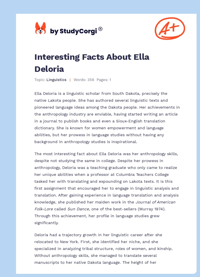 Interesting Facts About Ella Deloria. Page 1