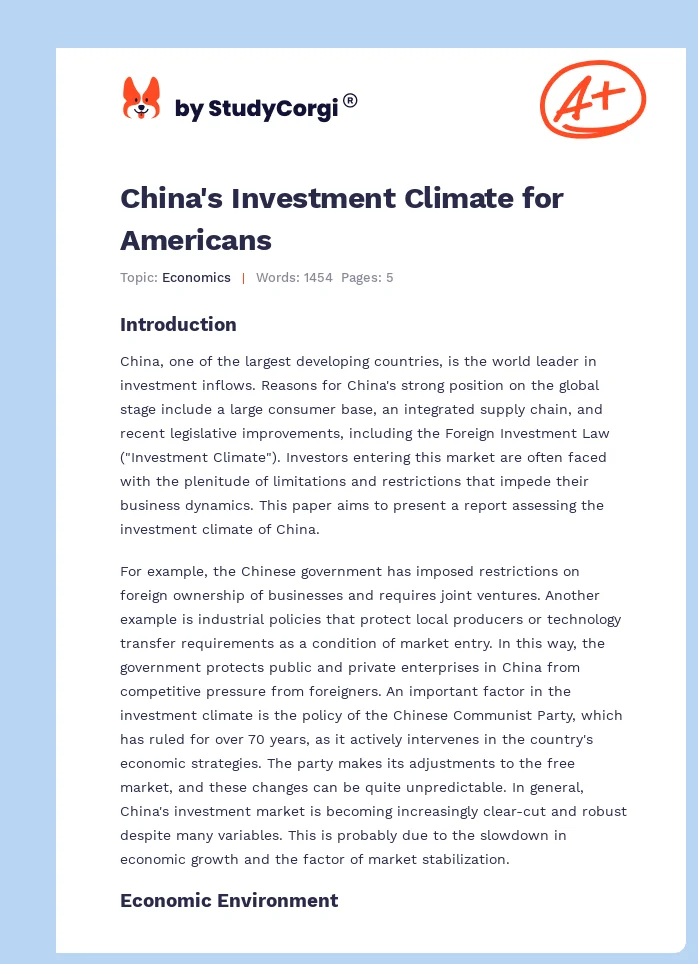 China's Investment Climate for Americans. Page 1
