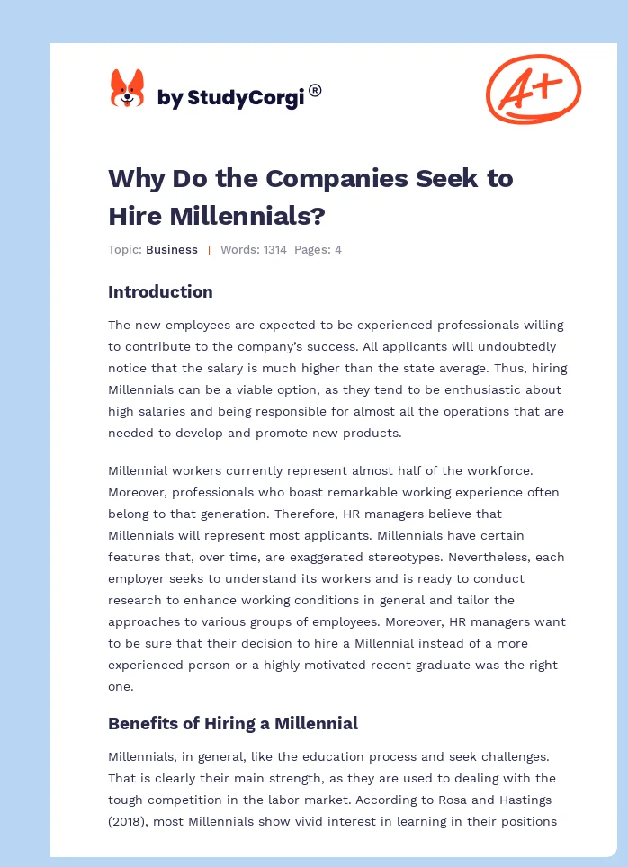 Why Do the Companies Seek to Hire Millennials?. Page 1