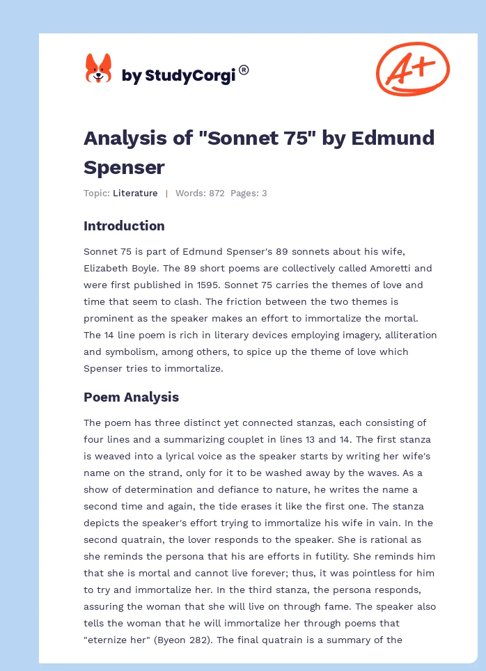 Analysis of "Sonnet 75" by Edmund Spenser. Page 1