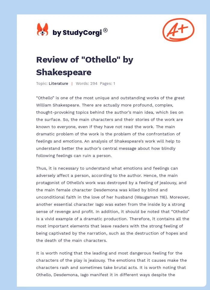 Review of "Othello" by Shakespeare. Page 1
