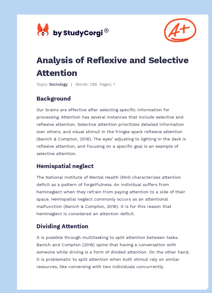 Analysis of Reflexive and Selective Attention. Page 1