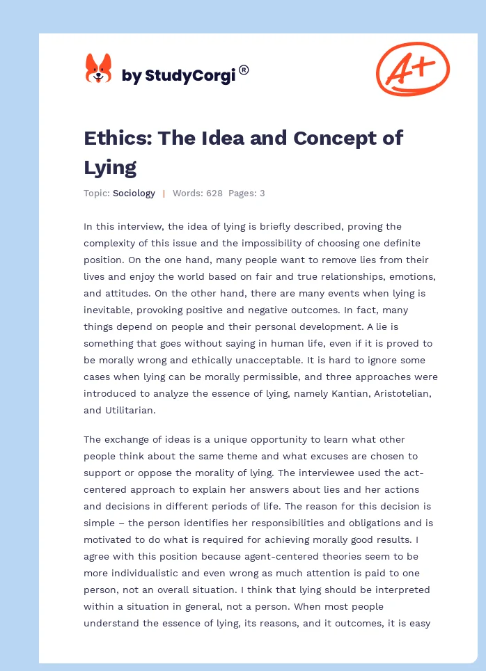 Ethics: The Idea and Concept of Lying. Page 1
