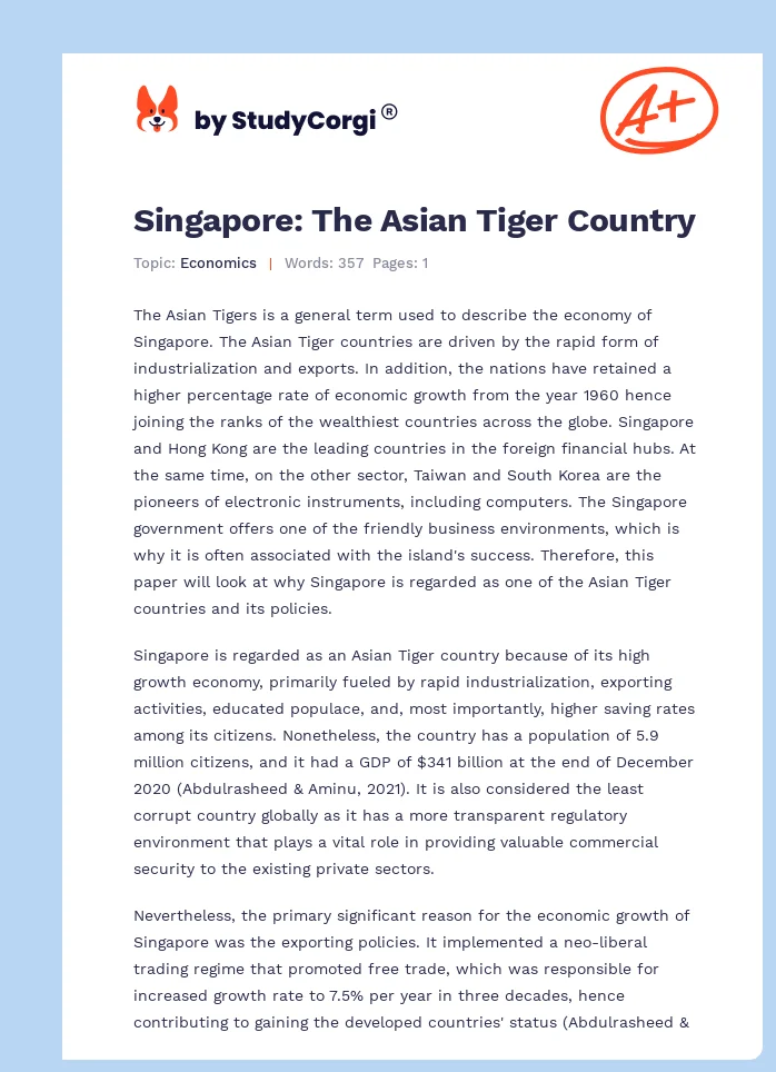 Singapore: The Asian Tiger Country. Page 1