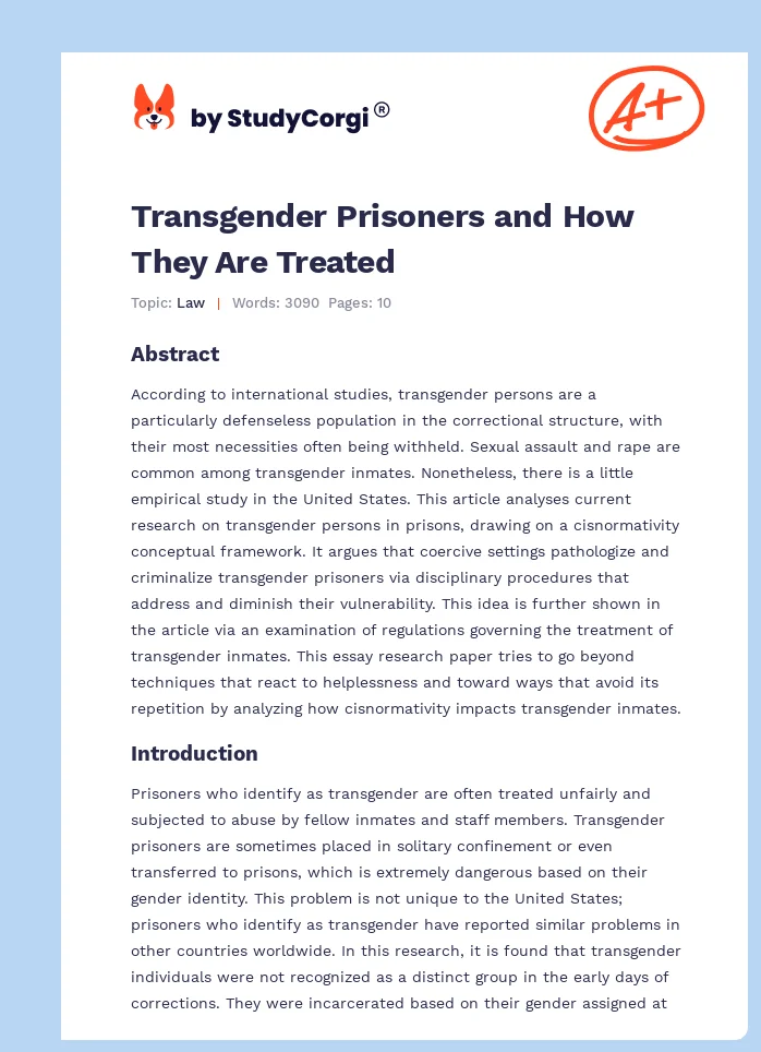 Transgender Prisoners and How They Are Treated. Page 1