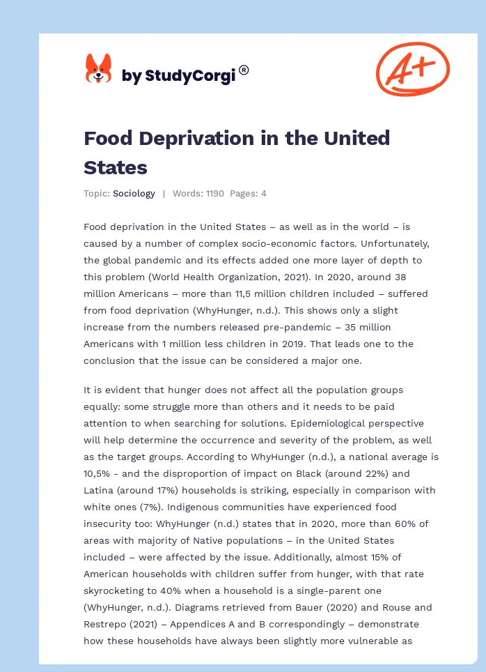 Food Deprivation in the United States. Page 1