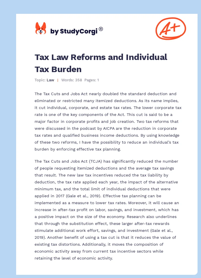 Tax Law Reforms and Individual Tax Burden. Page 1
