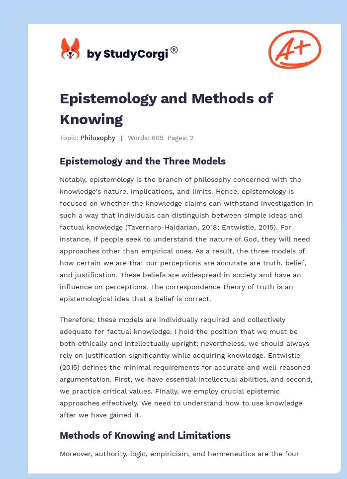 Epistemology and Methods of Knowing. Page 1