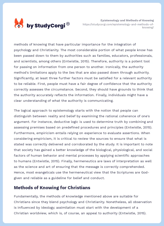 Epistemology and Methods of Knowing. Page 2