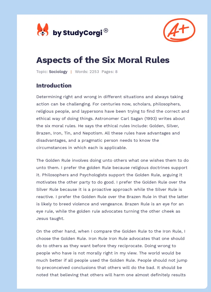 Aspects of the Six Moral Rules. Page 1