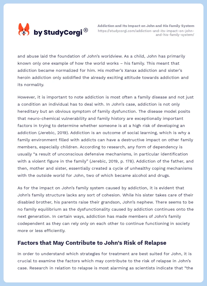 Addiction and Its Impact on John and His Family System. Page 2