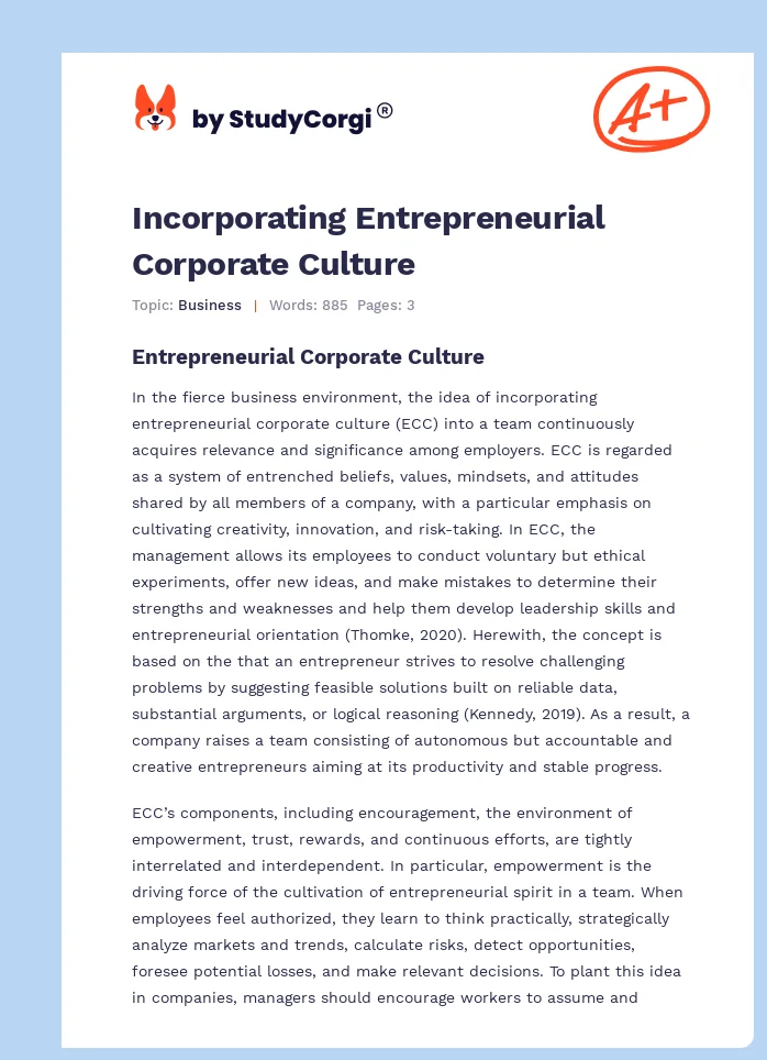 Incorporating Entrepreneurial Corporate Culture. Page 1