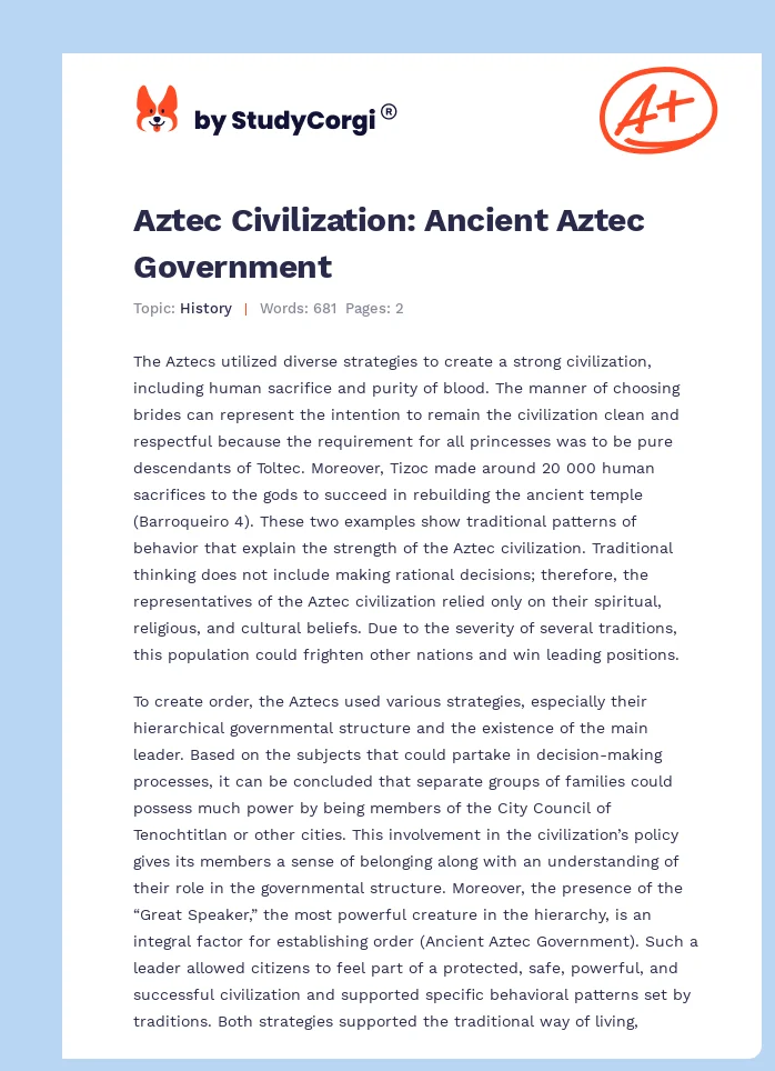 Aztec Civilization: Ancient Aztec Government. Page 1