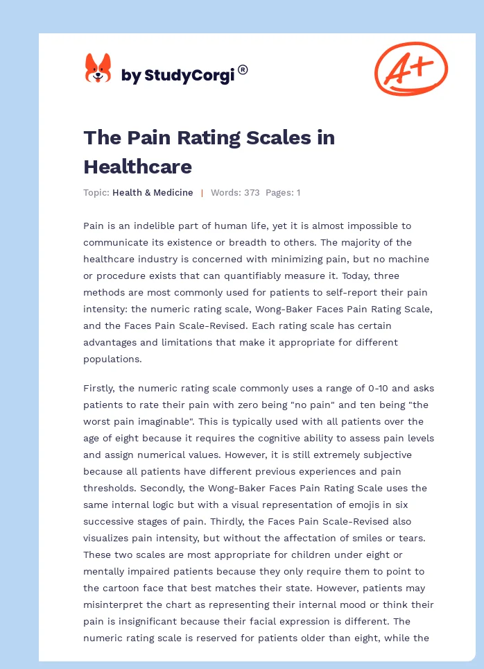 The Pain Rating Scales in Healthcare. Page 1