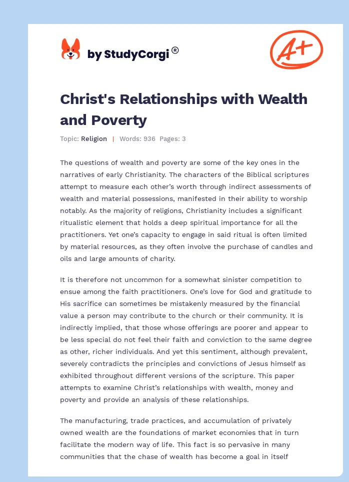 Christ's Relationships with Wealth and Poverty. Page 1