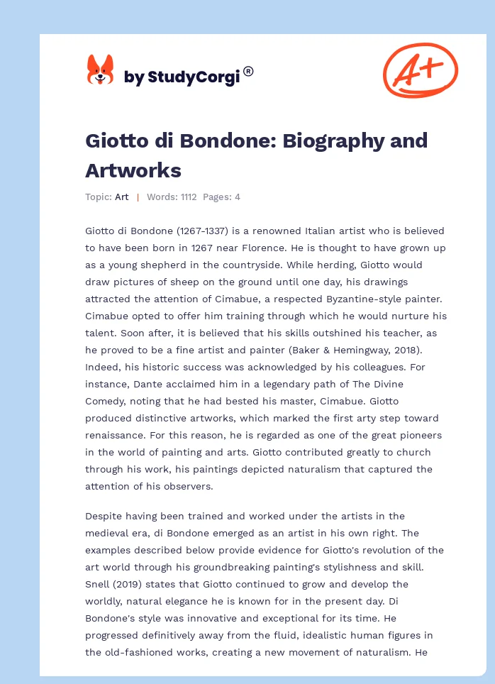 Giotto di Bondone: Biography and Artworks. Page 1