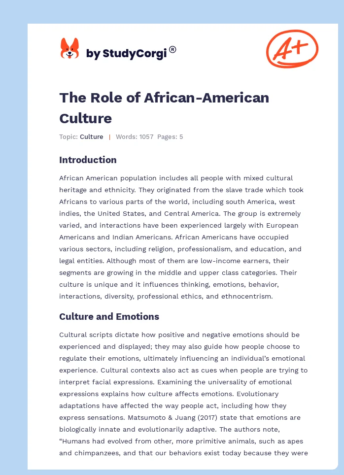 The Role of African-American Culture. Page 1