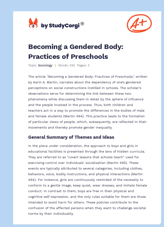 Becoming a Gendered Body: Practices of Preschools. Page 1