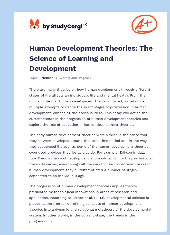 Human Development Theories: The Science of Learning and Development. Page 1