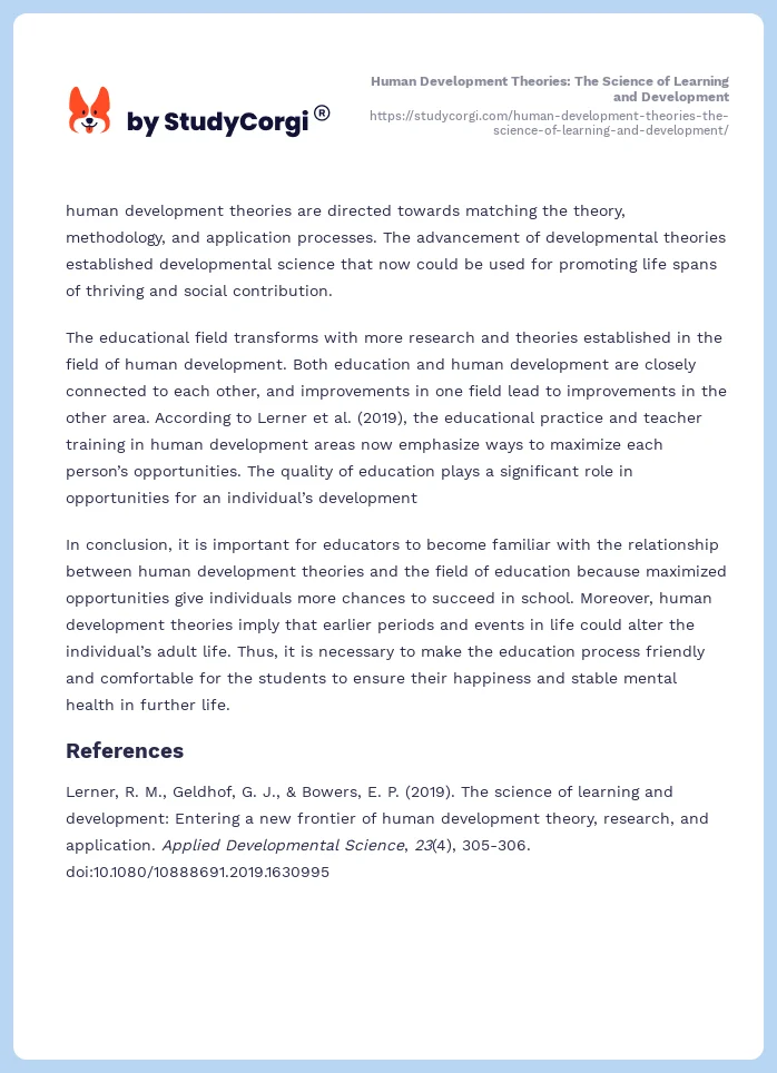 Human Development Theories: The Science of Learning and Development. Page 2