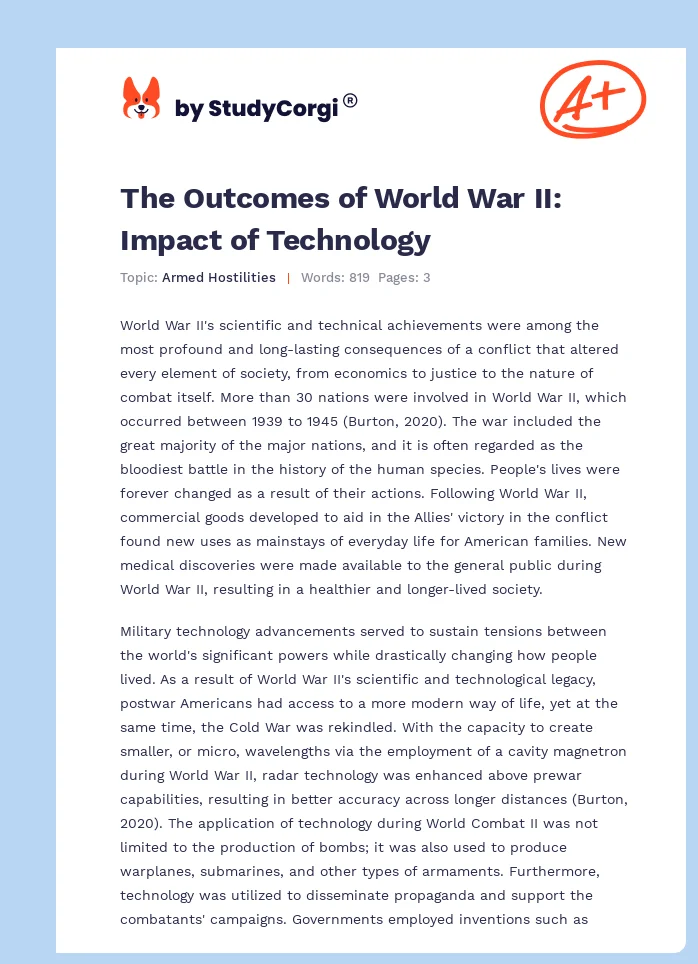 The Outcomes of World War II: Impact of Technology. Page 1
