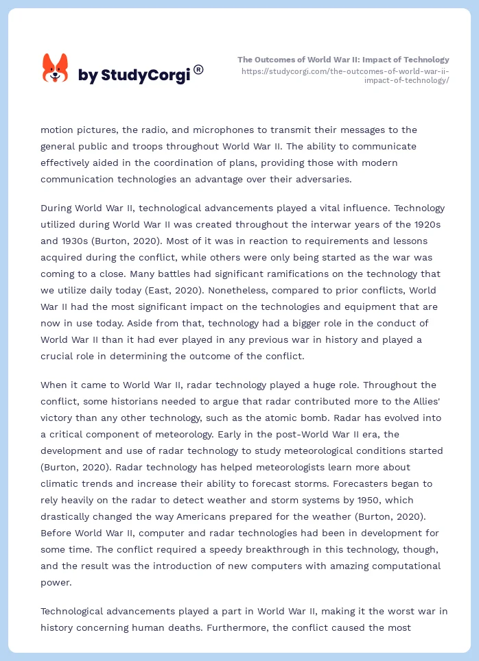 The Outcomes of World War II: Impact of Technology. Page 2