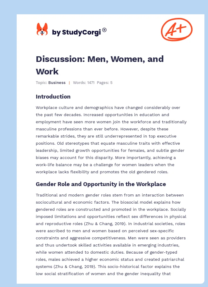 Discussion: Men, Women, and Work. Page 1
