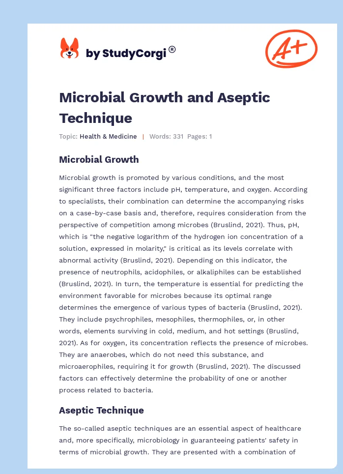 Microbial Growth and Aseptic Technique. Page 1
