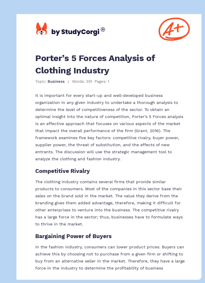 Porter’s 5 Forces Analysis of Clothing Industry. Page 1
