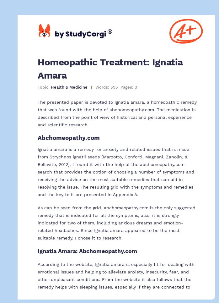 Homeopathic Treatment: Ignatia Amara. Page 1