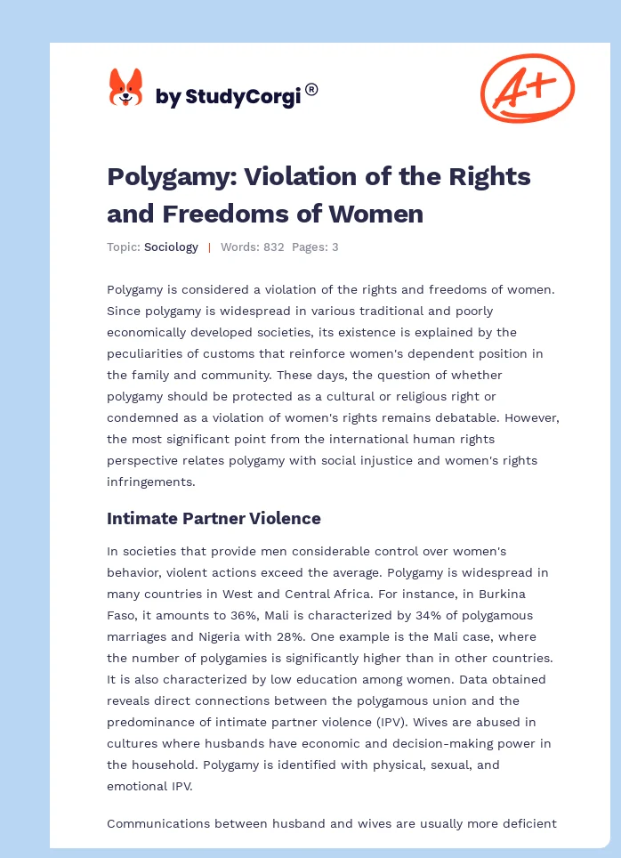 Polygamy: Violation of the Rights and Freedoms of Women. Page 1