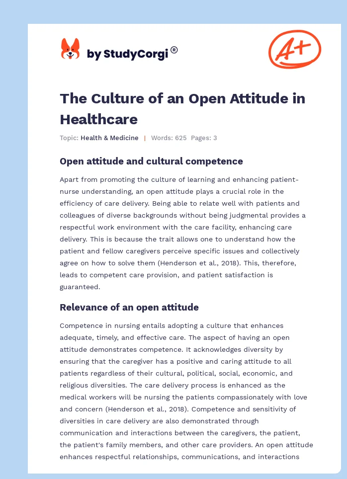 The Culture of an Open Attitude in Healthcare. Page 1