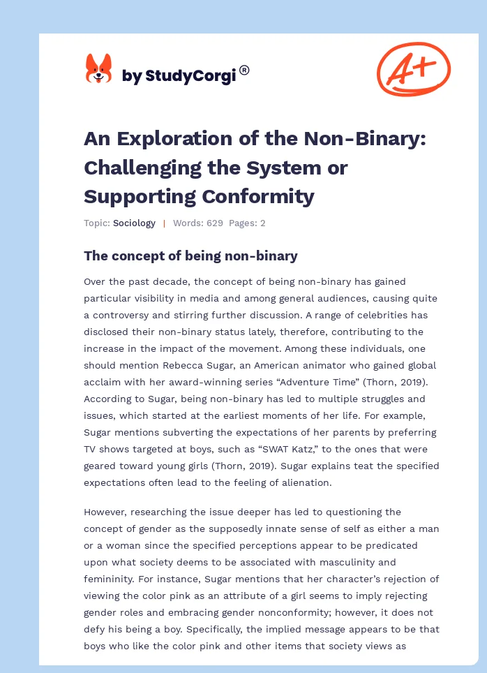 An Exploration of the Non-Binary: Challenging the System or Supporting Conformity. Page 1