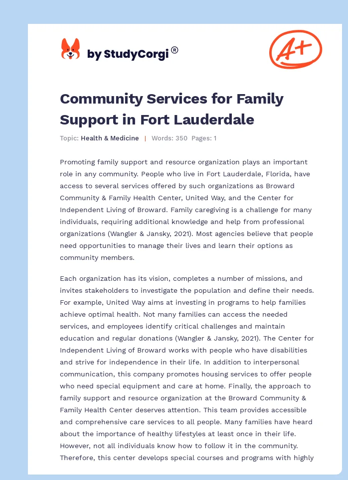 Community Services for Family Support in Fort Lauderdale. Page 1