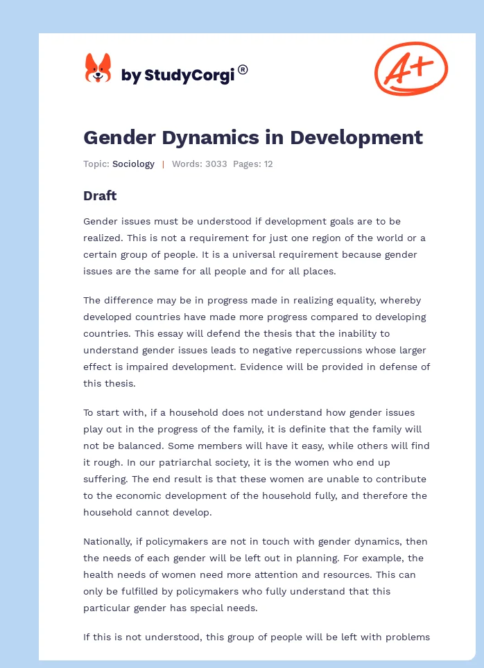 Gender Dynamics in Development. Page 1