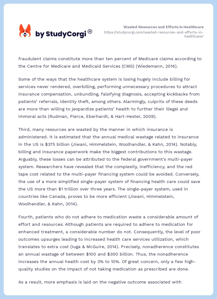 Wasted Resources and Efforts in Healthcare. Page 2