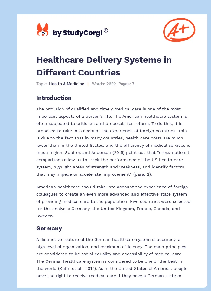 Healthcare Delivery Systems in Different Countries. Page 1
