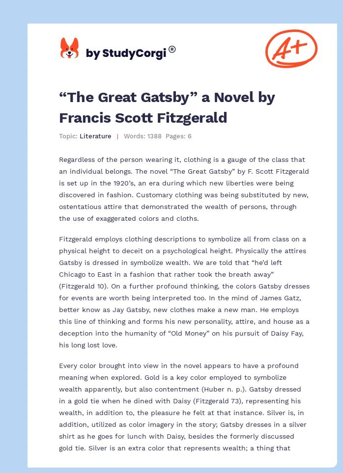 “The Great Gatsby” a Novel by Francis Scott Fitzgerald. Page 1