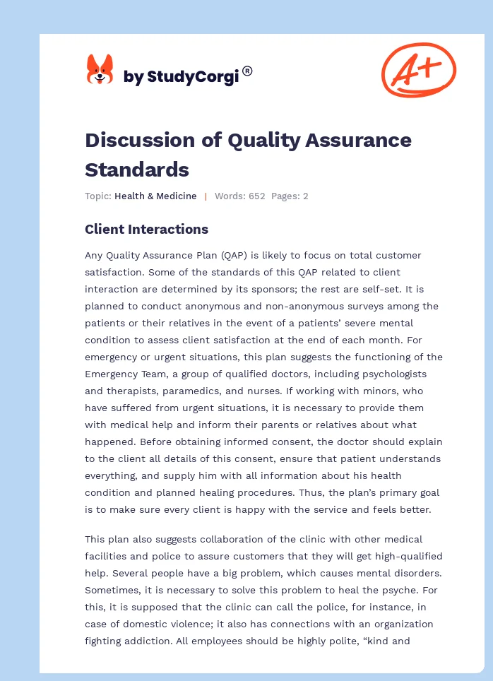Discussion of Quality Assurance Standards. Page 1