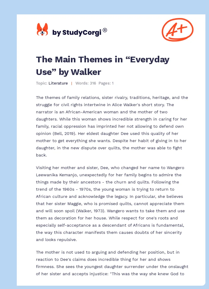 The Main Themes in “Everyday Use” by Walker. Page 1