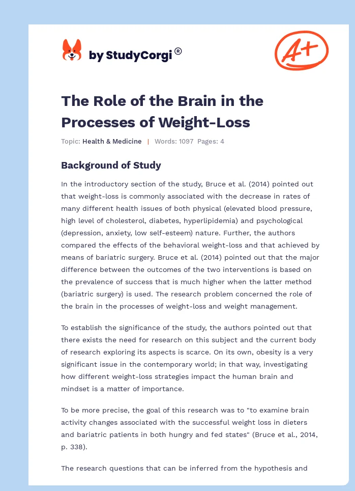 The Role of the Brain in the Processes of Weight-Loss. Page 1