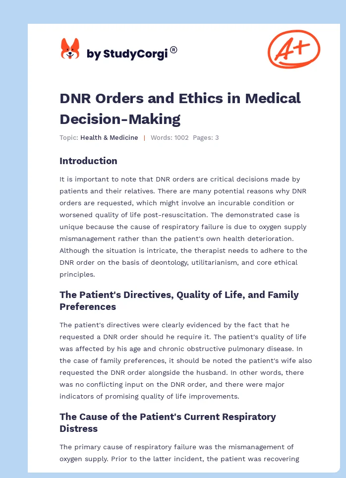DNR Orders and Ethics in Medical Decision-Making. Page 1