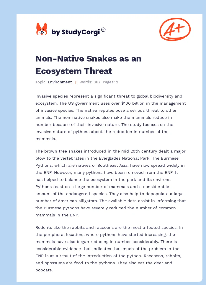 Non-Native Snakes as an Ecosystem Threat. Page 1