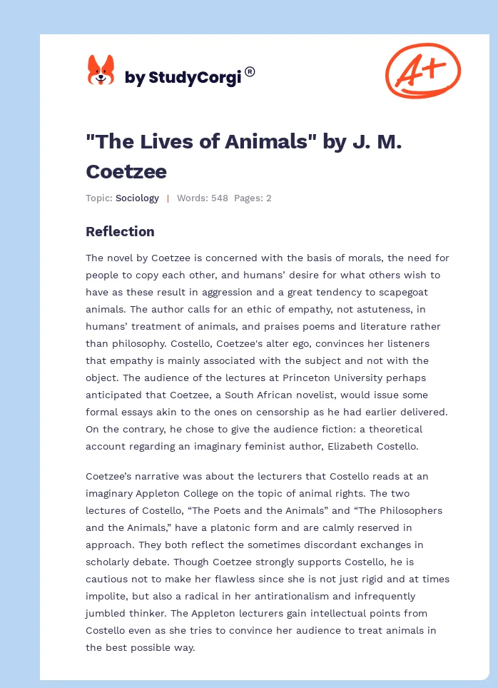 "The Lives of Animals" by J. M. Coetzee. Page 1