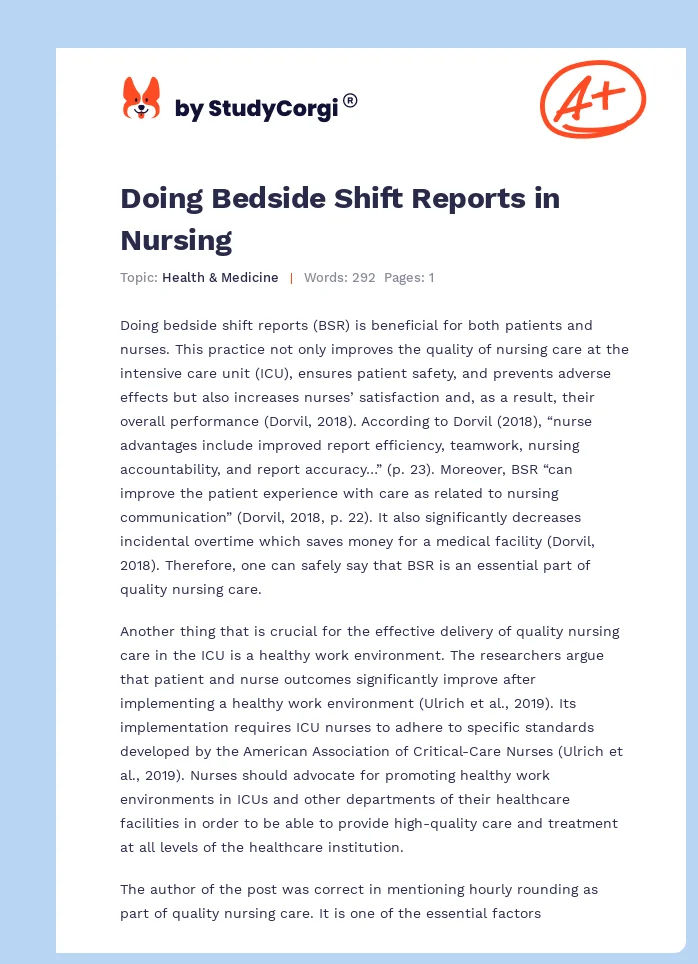 Doing Bedside Shift Reports in Nursing. Page 1