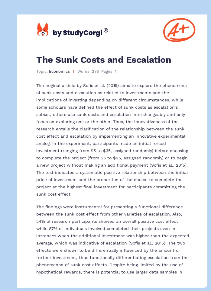 The Sunk Costs and Escalation. Page 1