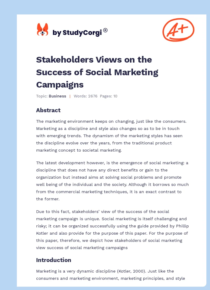 Stakeholders Views on the Success of Social Marketing Campaigns. Page 1